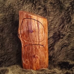 Jeff Trag 1987 Vintage Antique Hand Carved Cedar 2 Draw Box
